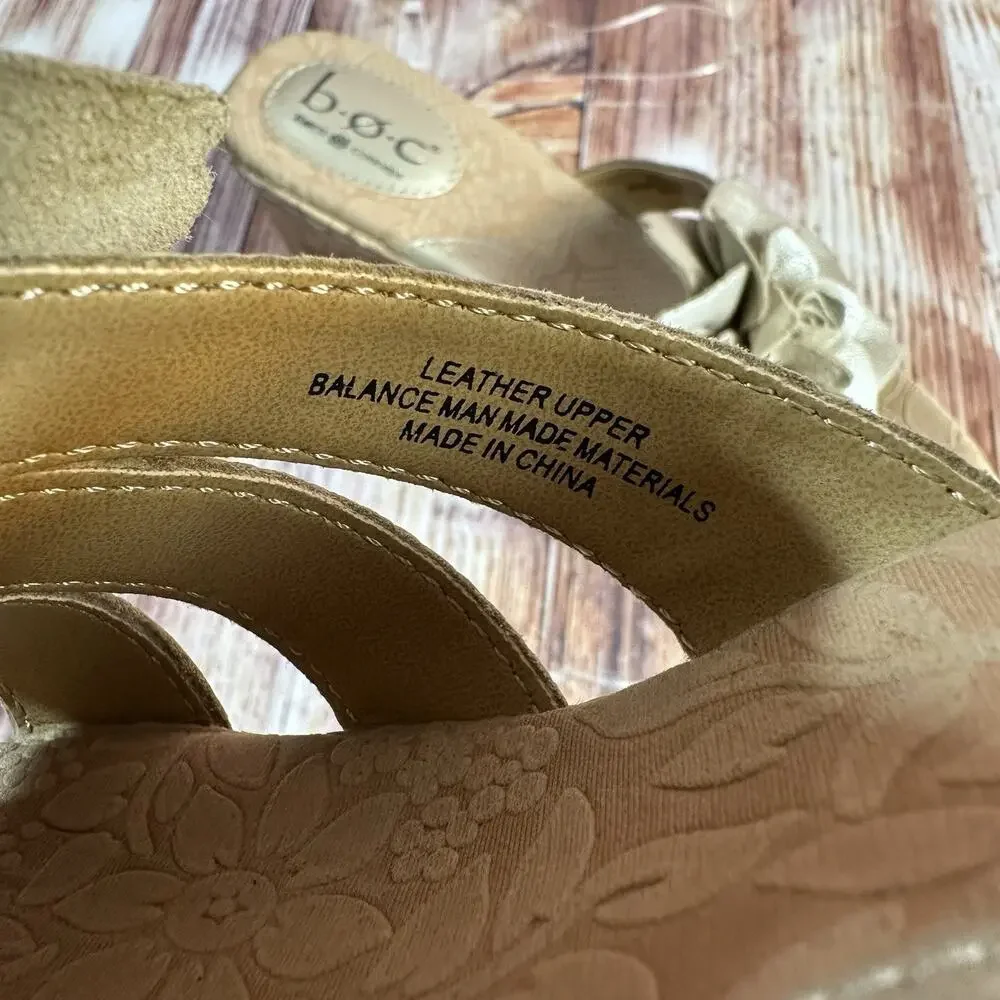 BOC Born Concept Size 7 Bronze Leather Flower Cork Wedge Sandals Open Toe Shoes - Picture 11 of 11